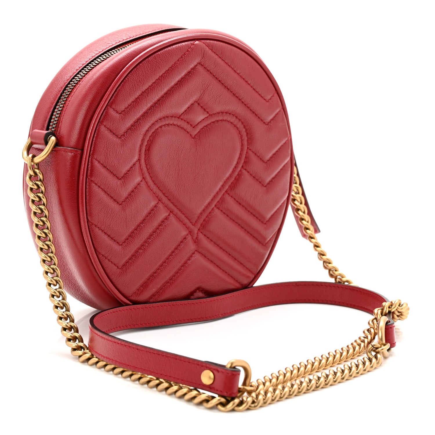 Gucci Glazed Calfskin Matelasse Heart Mini GG Marmont Round Shoulder Bag Romantic Cerise 3 of 10