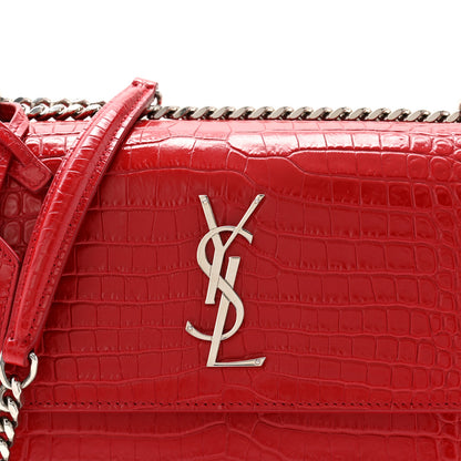 Saint Laurent Calfskin Crocodile Embossed Medium Monogram Sunset Rouge Eros 7 of 11