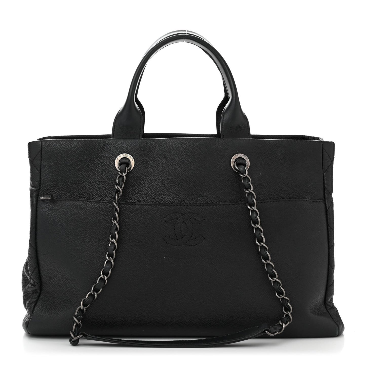 Caviar Lambskin Quilted Large Coco Break Shopping Bag Black