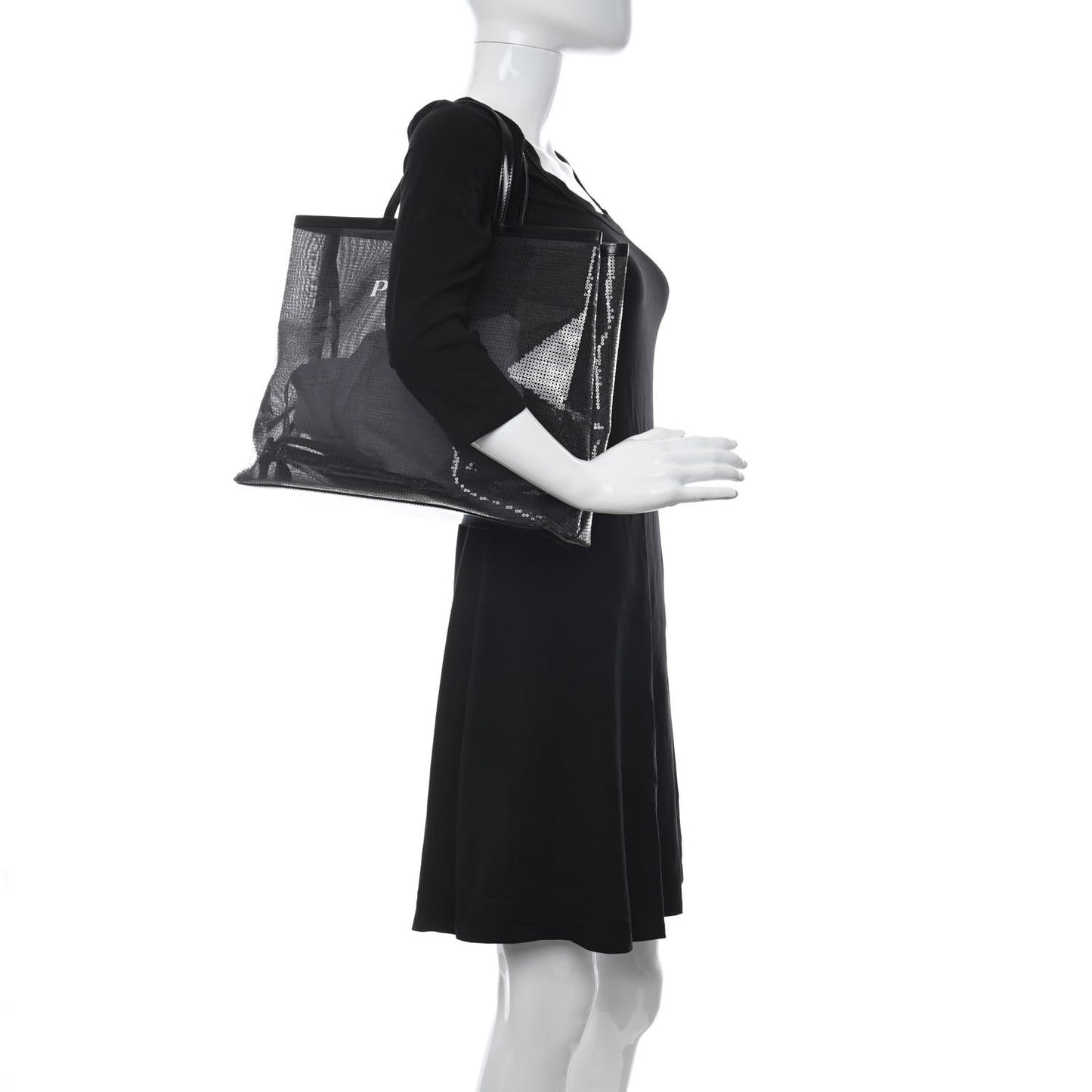 Sequin Mesh Tote Bag Black