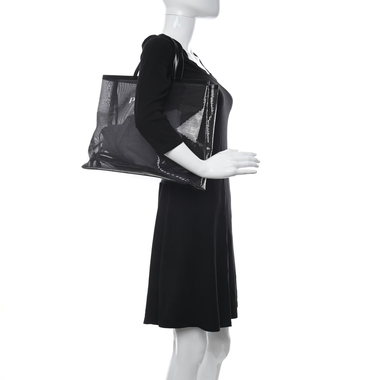 Prada Sequin Mesh Tote Bag Black 2 of 11