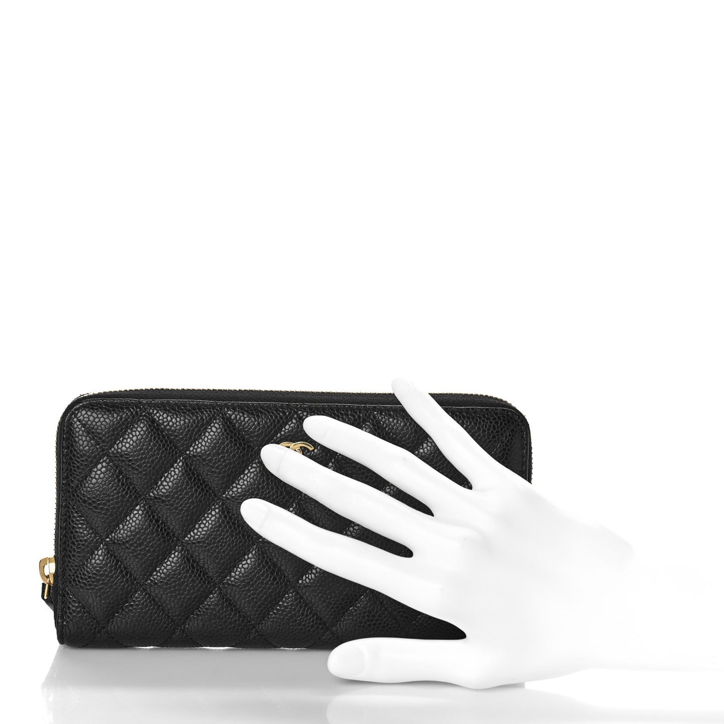Caviar Quilted Large Gusset Zip Around Wallet Black