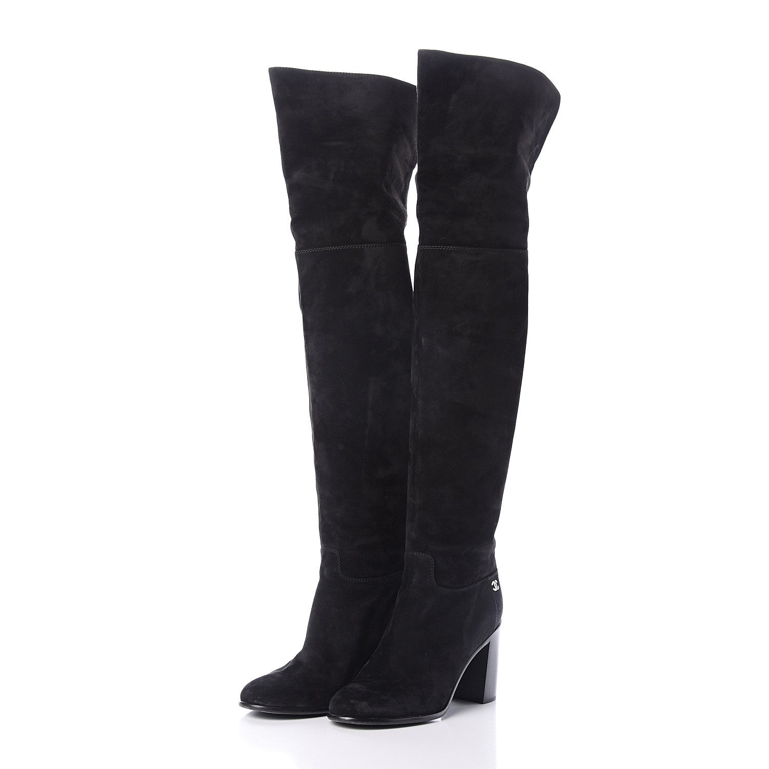 Chanel Suede Calfskin CC Over The Knee Boots 40.5 Black 3 of 6