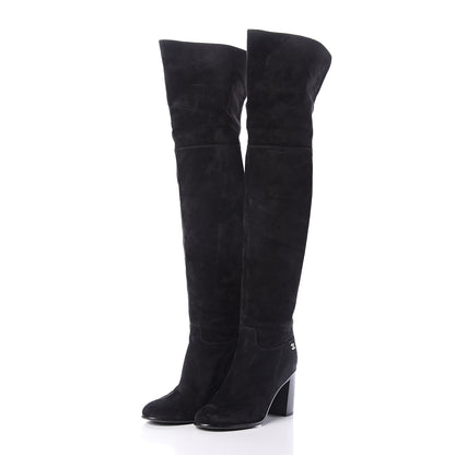 Chanel Suede Calfskin CC Over The Knee Boots 40.5 Black 3 of 6