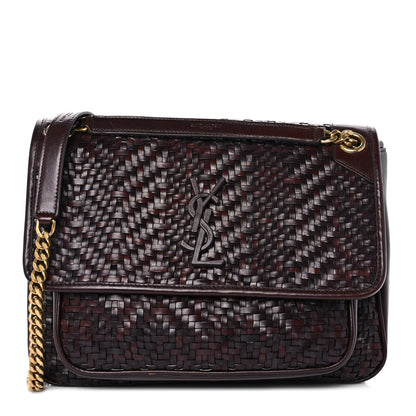 Saint Laurent Calfskin Woven Monogram Medium Niki Chain Satchel Burnt Brown 1 of 9