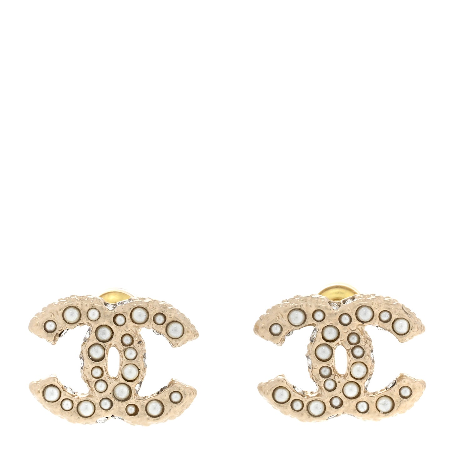 Pearl Crystal CC Earrings Light Gold
