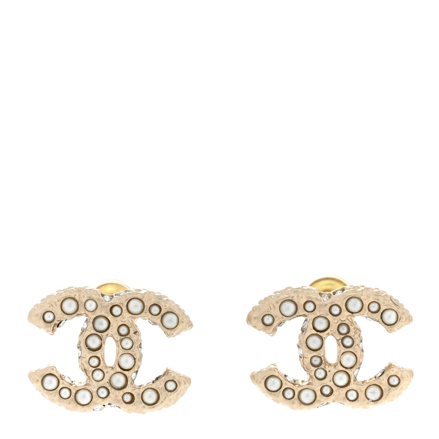 Chanel Pearl Crystal CC Earrings Light Gold 1 of 5