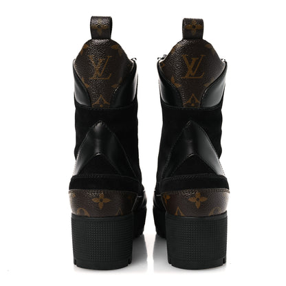 Louis Vuitton Suede Calfskin Monogram Laureate Platform Desert Boots 36 Black 6 of 13
