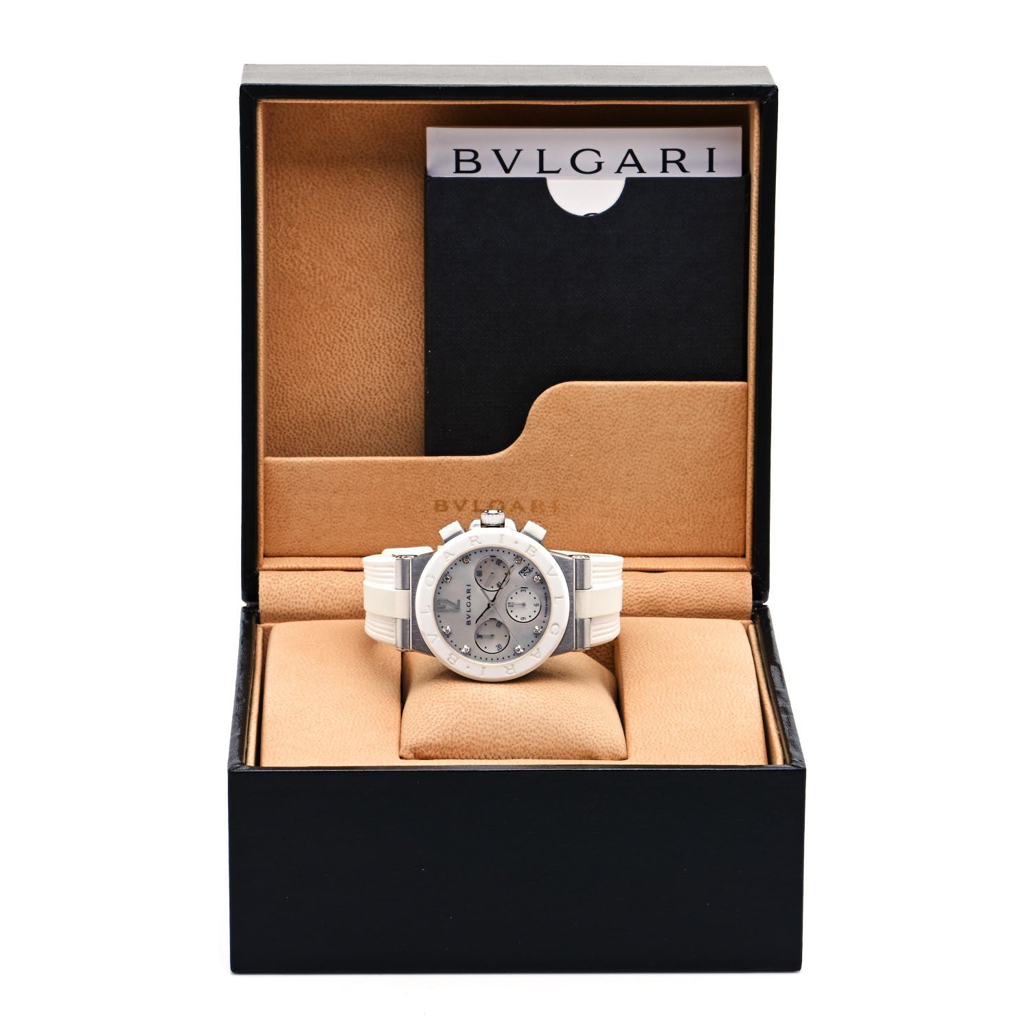 Bulgari Stainless Steel Ceramic Rubber Diamond Mother of Pearl 37mm Diagono Chronograph Automatic Watch 5 of 5