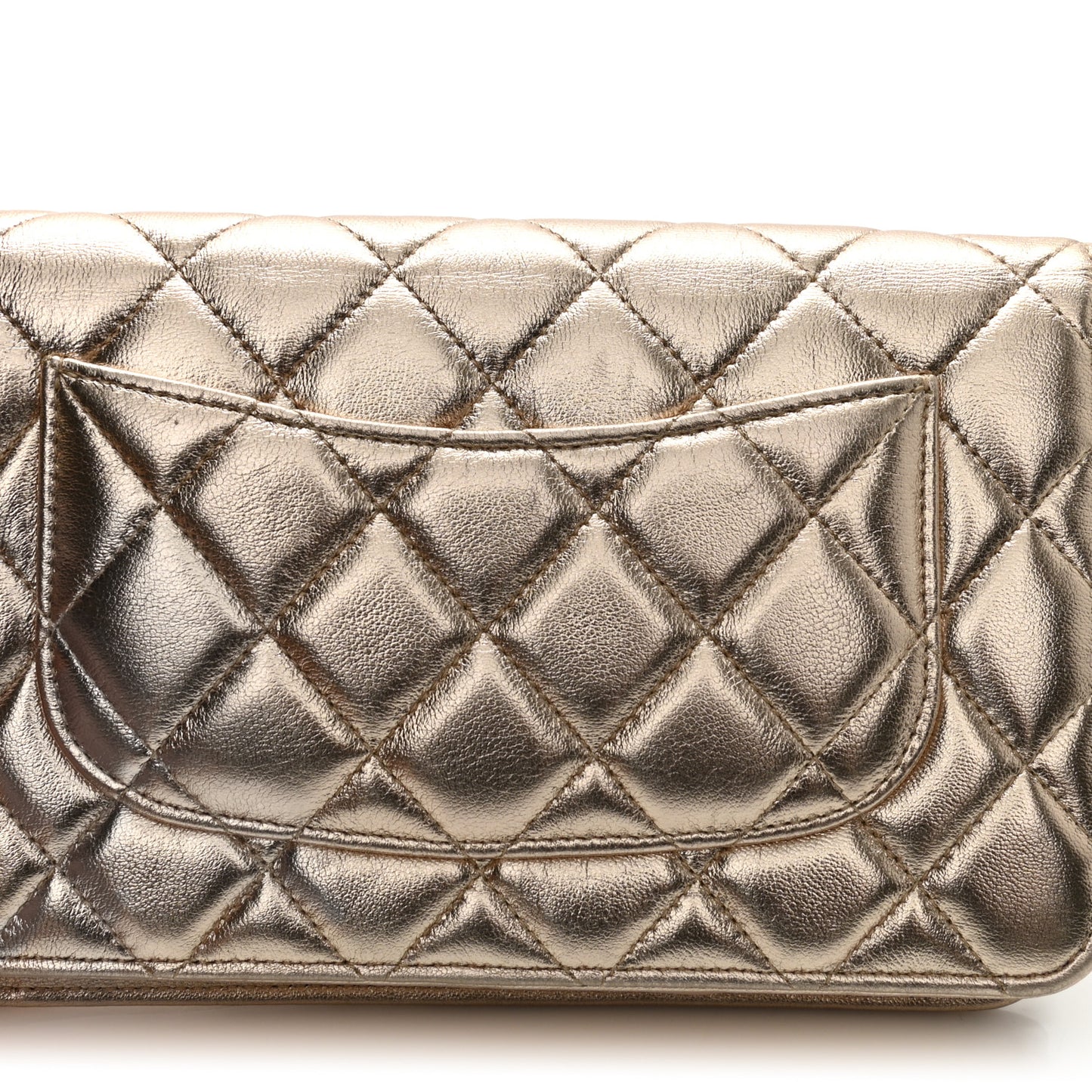 Metallic Lambskin Quilted Wallet On Chain WOC Gold Black