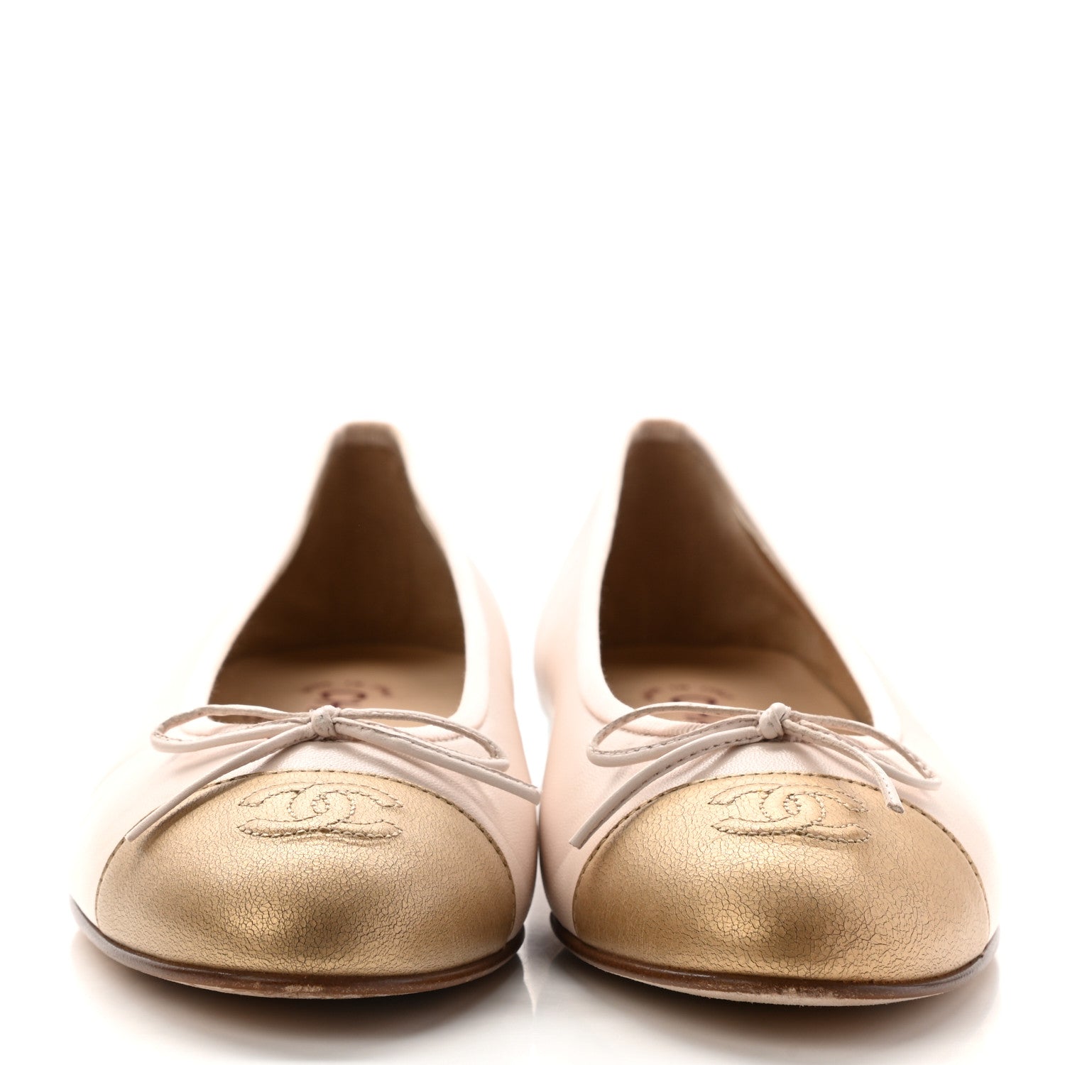 Chanel Lambskin Cap Toe Ballerina Flats 39.5 Beige Gold 2 of 10