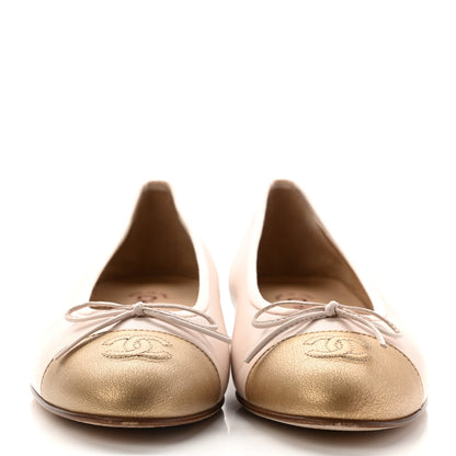 Chanel Lambskin Cap Toe Ballerina Flats 39.5 Beige Gold 2 of 10