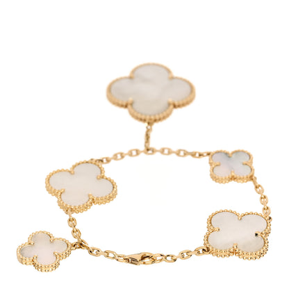 Van Cleef & Arpels 18K Yellow Gold Mother of Pearl 5 Motifs Magic Alhambra Bracelet 2 of 3