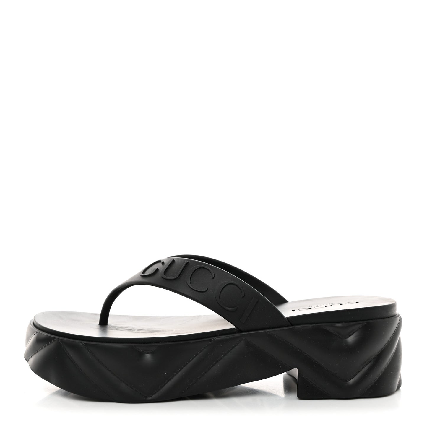 Rubber Chevron Logo Embossed Womens Thong Platform Sandals 35 Black