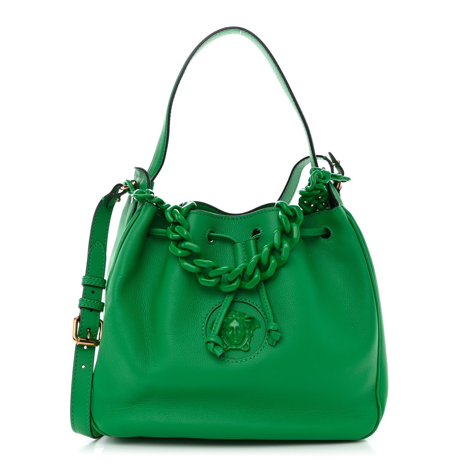 Versace Grained Calfskin La Medusa Bucket Bag Green 1 of 10