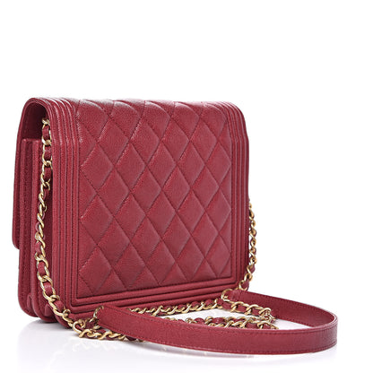 Chanel Caviar Quilted Boy Square Wallet on Chain WOC Burgundy 3 of 11
