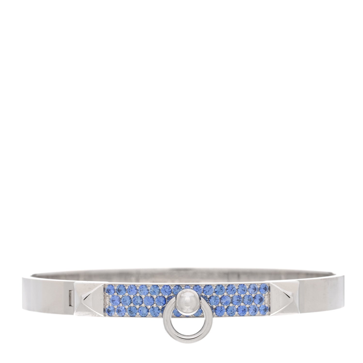 Hermes 18K White Gold Blue Sapphire PM Collier De Chien Pave Bracelet SH 1 of 3