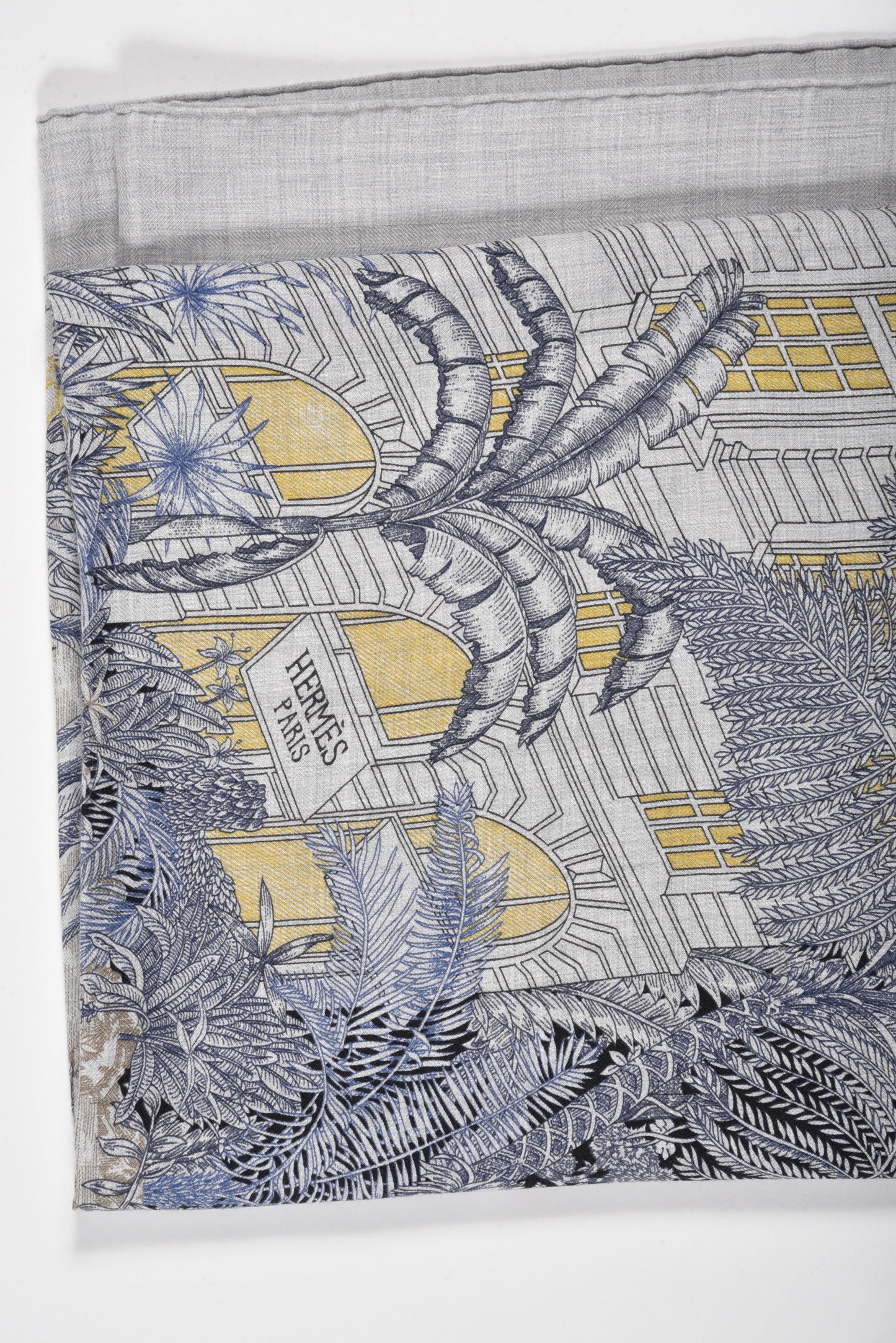 Cashmere Silk Faubourg Tropical Shawl 140 Gris Chine Encre
