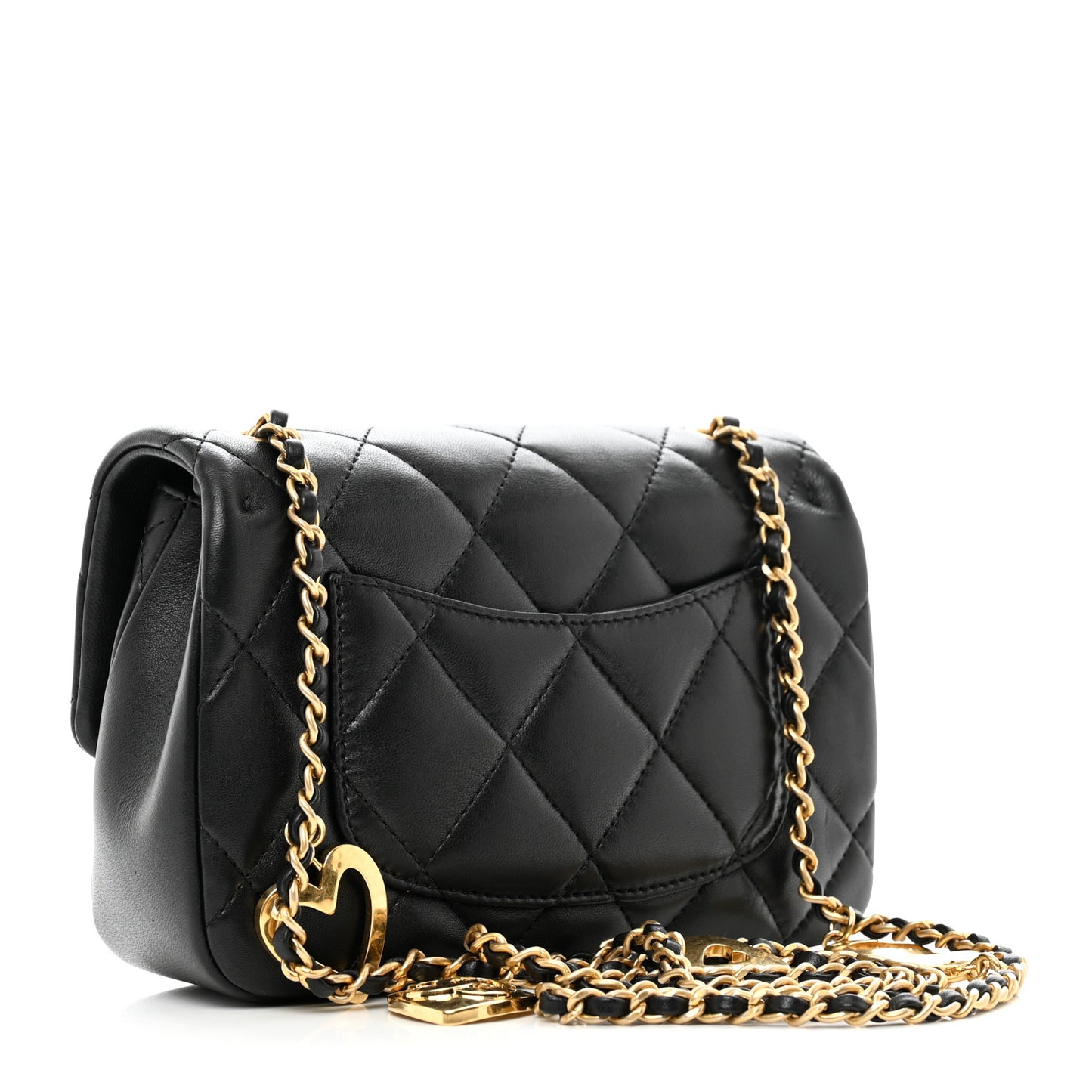 Lambskin Quilted Mini Heart Charms Flap Black