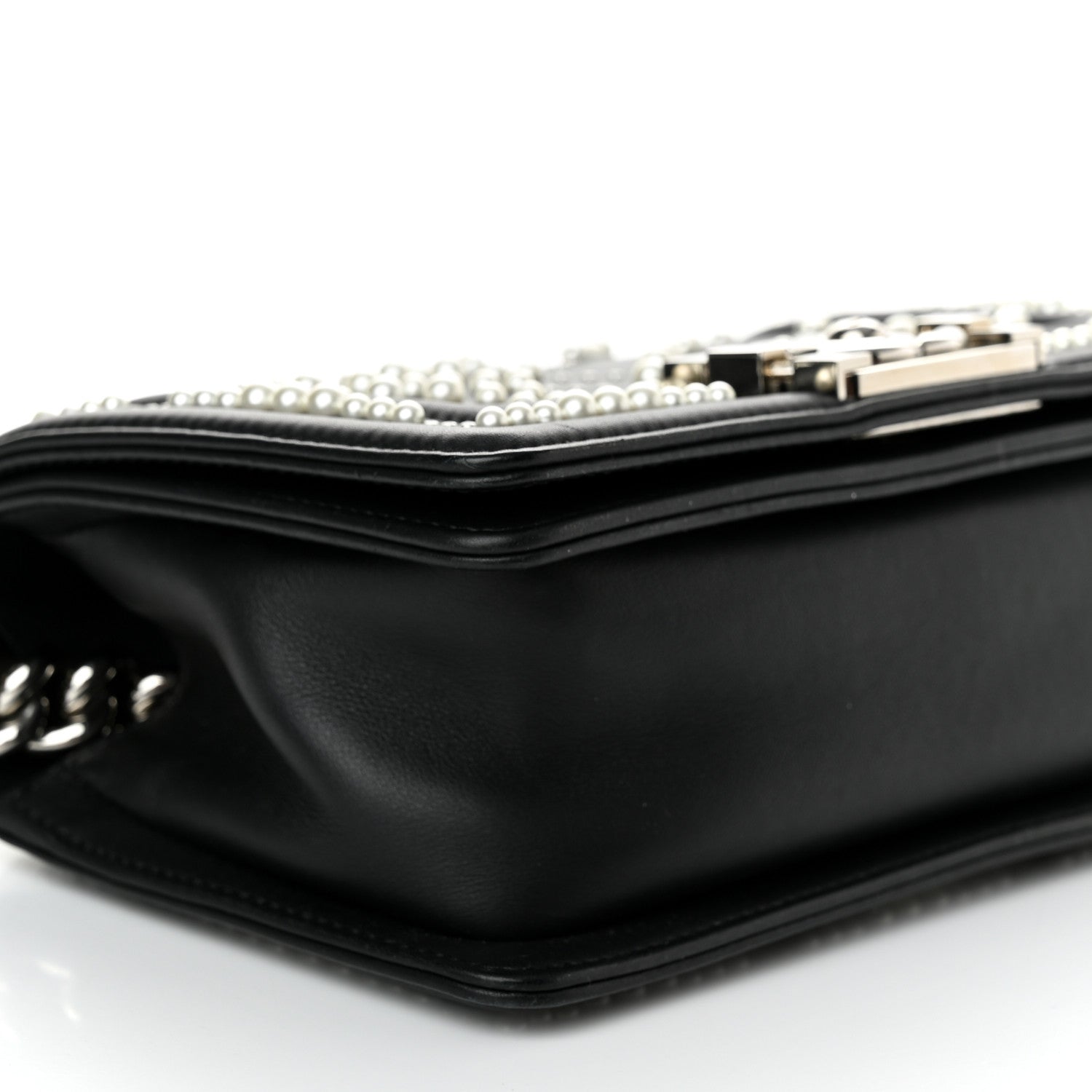 Chanel Calfskin Pearl Chevron Small Boy Flap Black 9 of 10