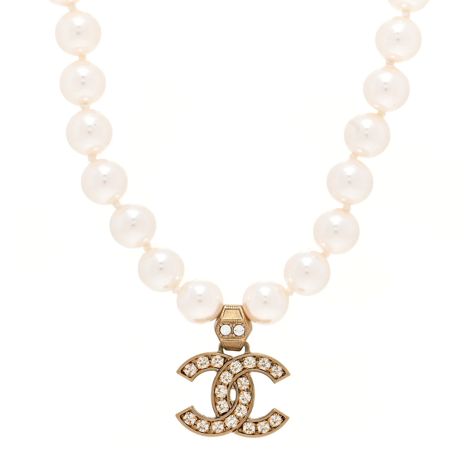 Chanel Pearl Crystal CC Short Necklace Gold 4 of 5