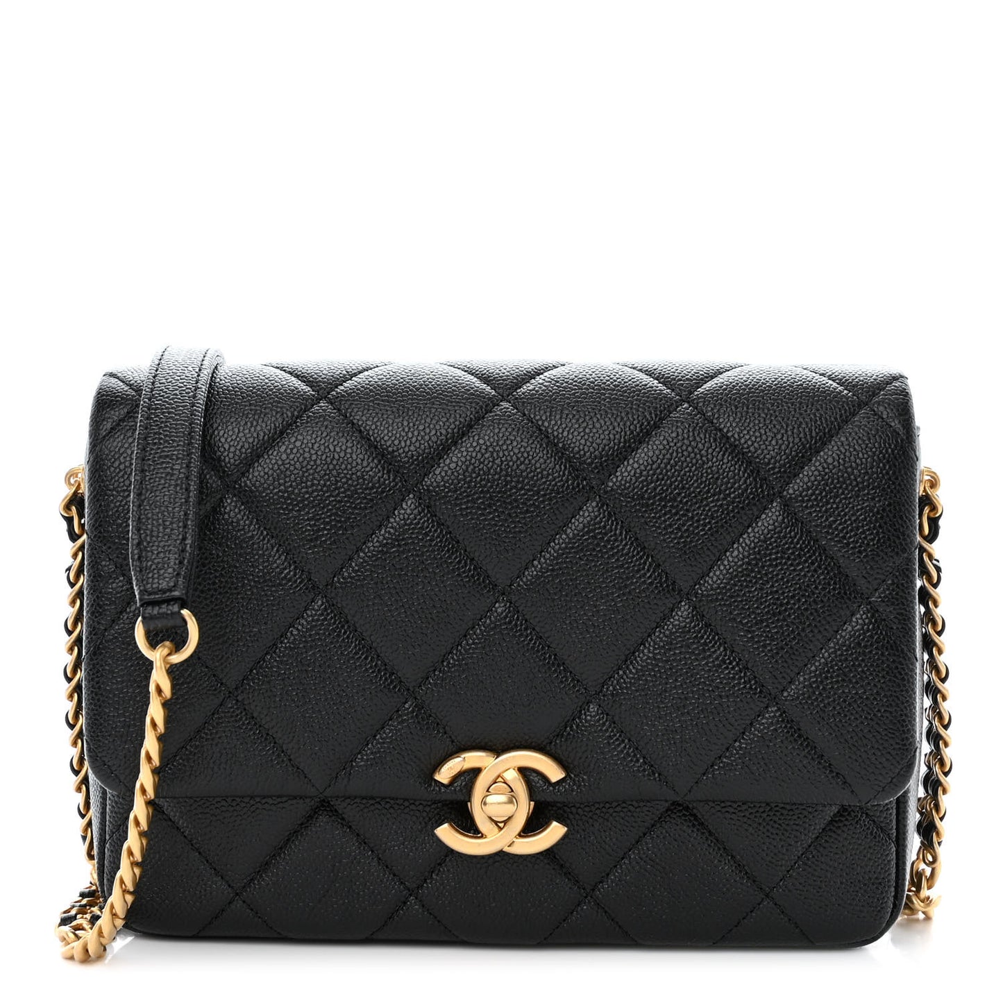 Shiny Caviar Quilted Small Chain Melody Flap Black