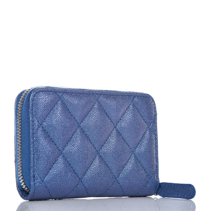 Chanel Metallic Caviar Quilted Zip Coin Purse Dark Blue 3 of 8