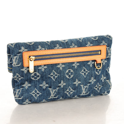 Louis Vuitton Monogram Denim Pochette Plat Clutch Blue 3 of 7