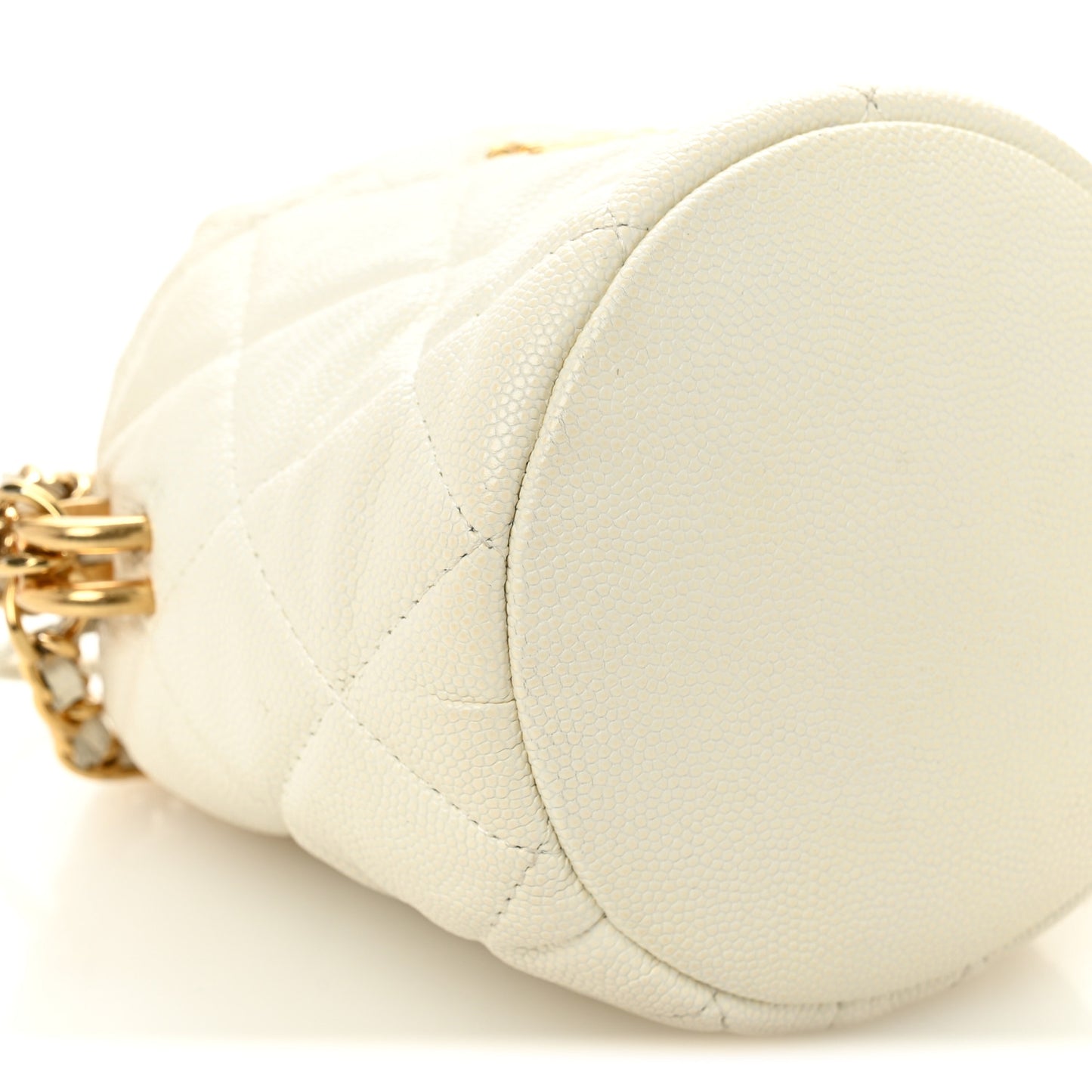Caviar Quilted Coco First Bucket Clutch With Chain White