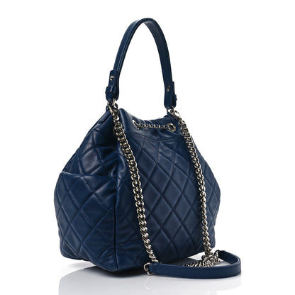 Chanel Lambskin Quilted CC Chain Drawstring Tote Blue 3 of 8
