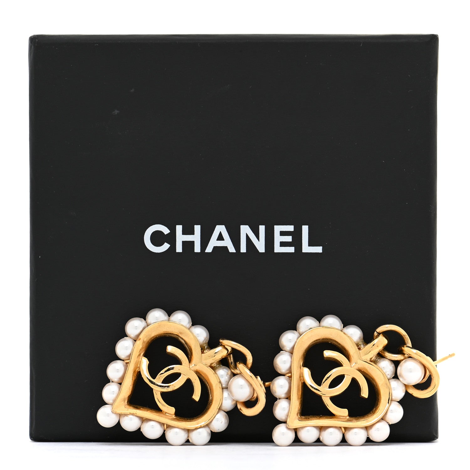Chanel Pearl Heart CC Drop Earrings Gold 7 of 7