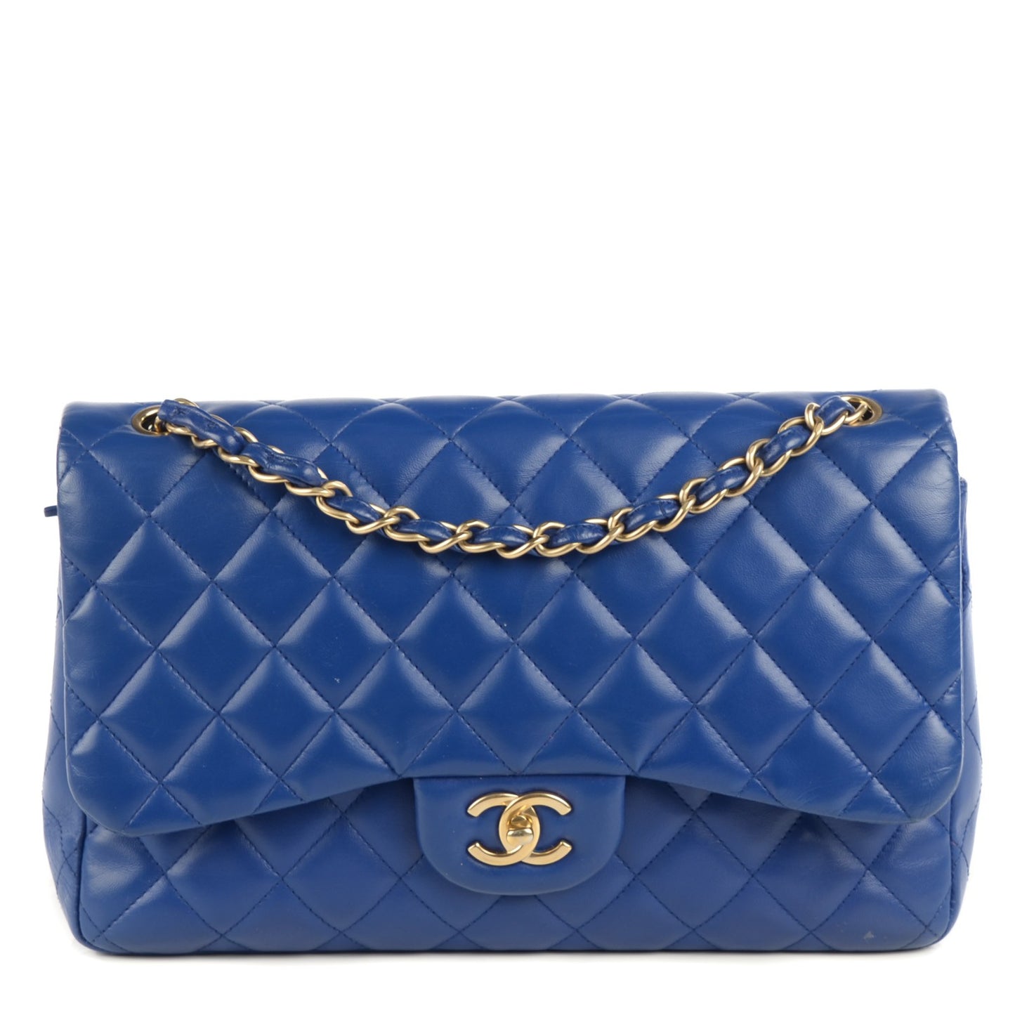 Lambskin Quilted Jumbo Double Flap Dark Blue