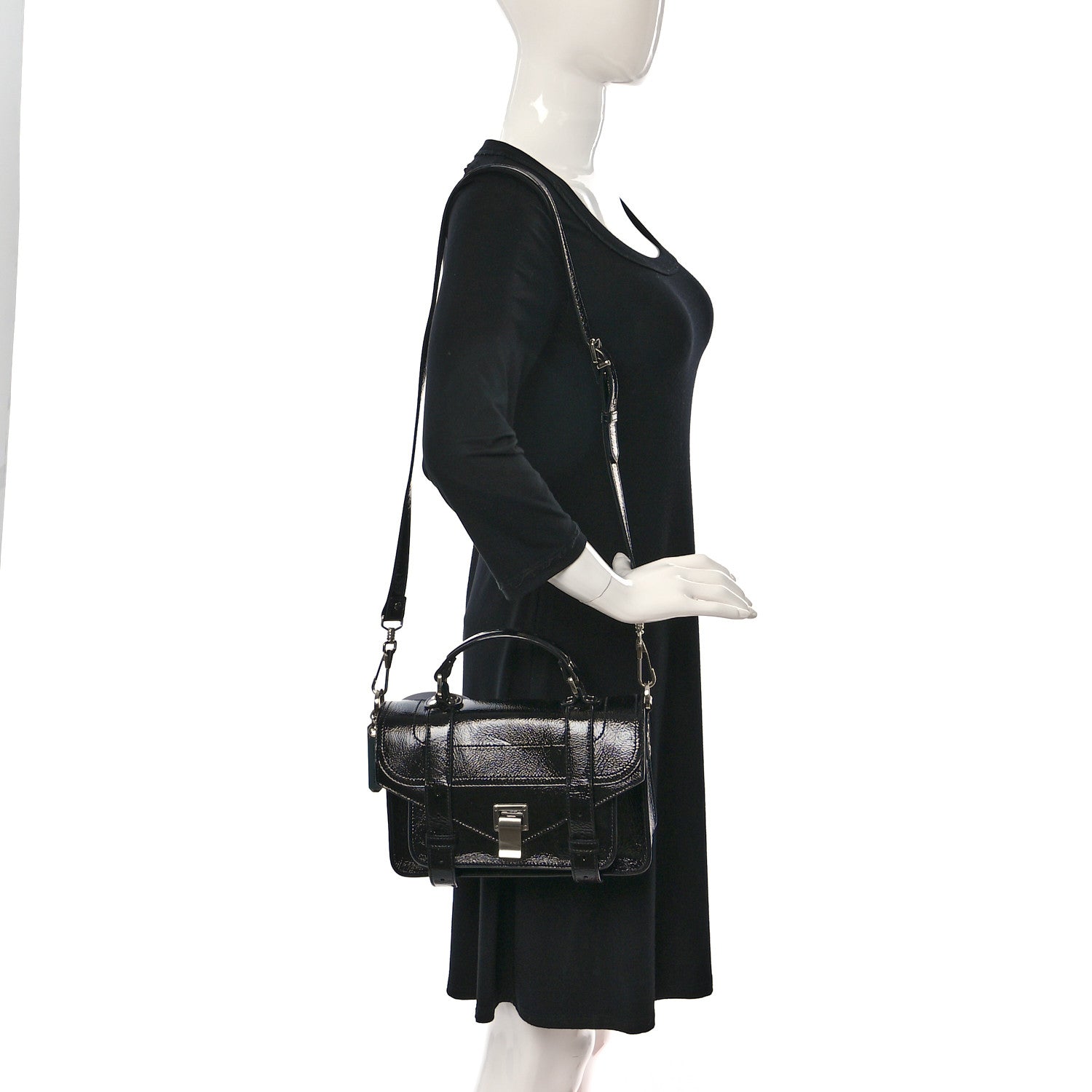 Proenza Schouler Crinkled Patent Calfskin Tiny PS1 Satchel Black 2 of 8