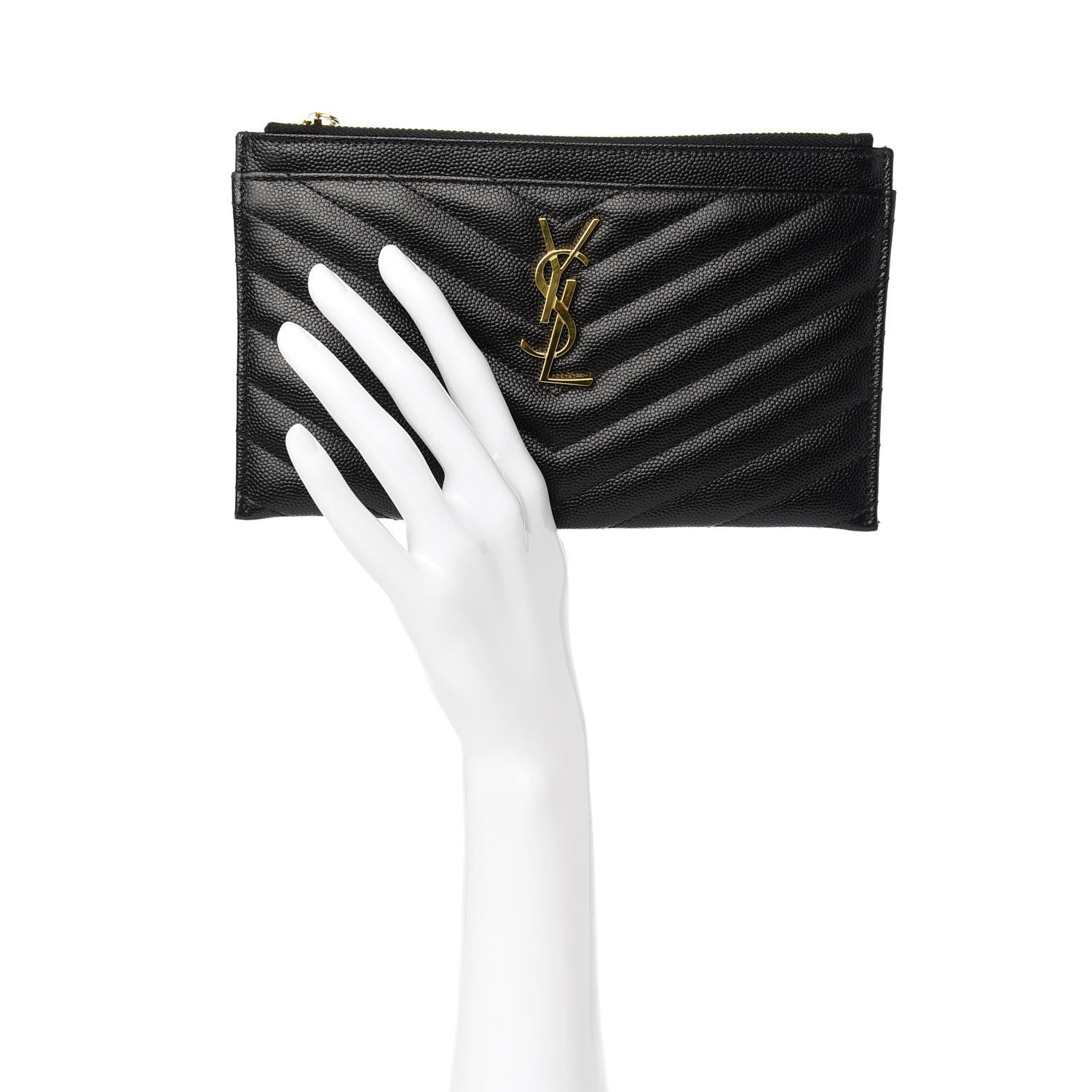Saint Laurent Grain De Poudre Chevron Monogram Bill Pouch Black 2 of 7