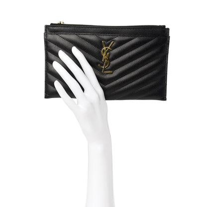 Saint Laurent Grain De Poudre Chevron Monogram Bill Pouch Black 2 of 7