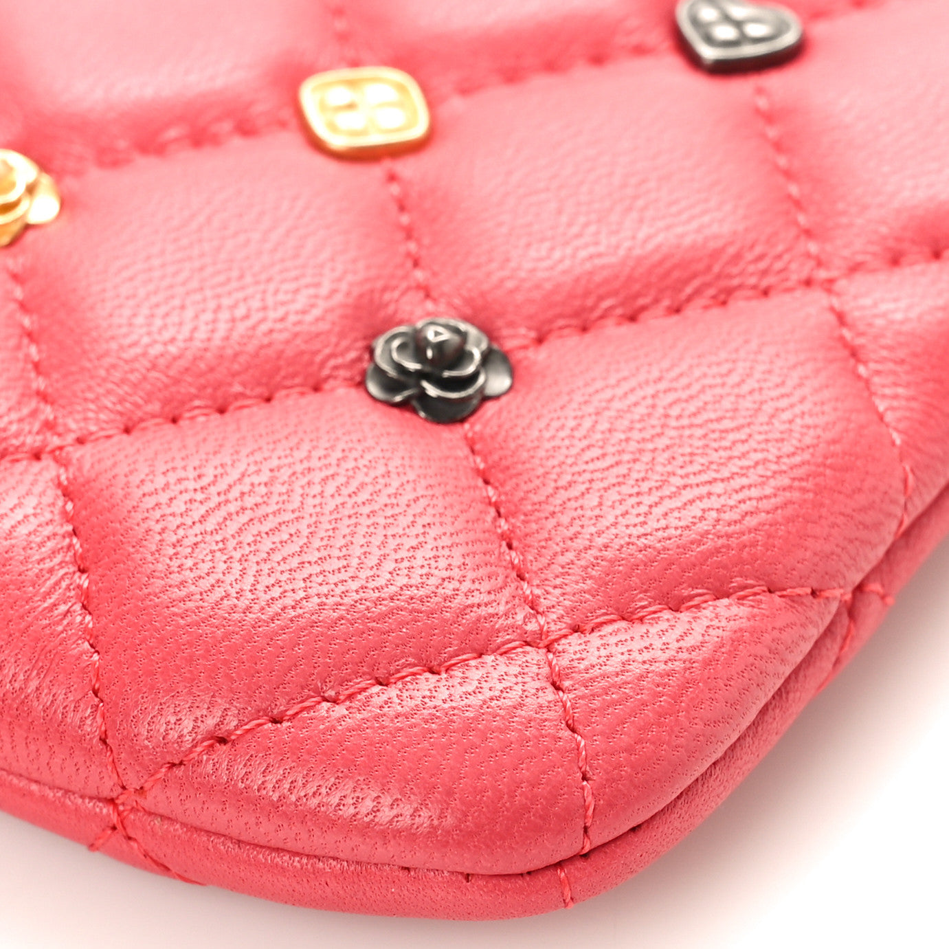 Lambskin Quilted Small Lucky Charms Cosmetic Case Pink