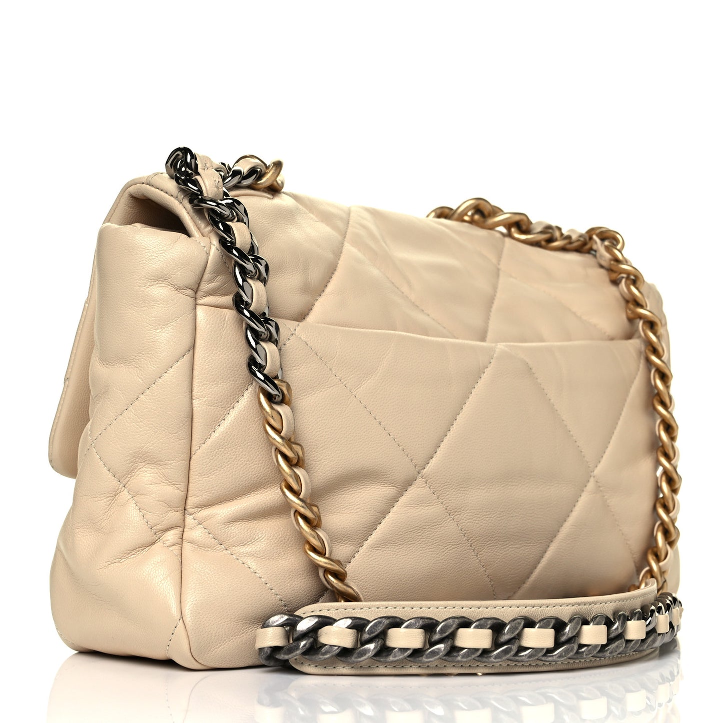 Lambskin Quilted Large Chanel 19 Flap Dark Beige