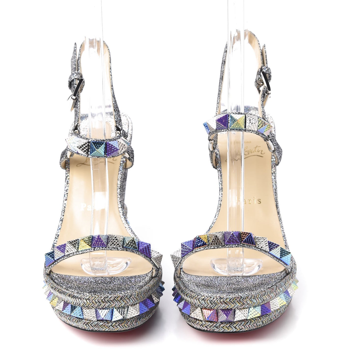 Nappa Mica Pyraclou 110 Wedge Sandals 39 Silver