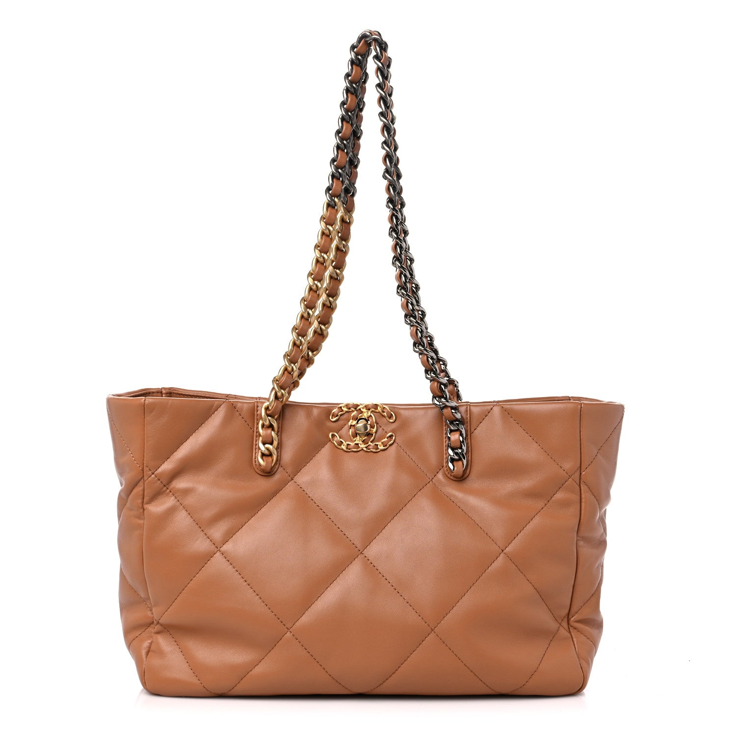 Chanel Lambskin Quilted Chanel 19 East West Shopping Bag Brown 1 of 12