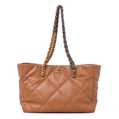 Chanel Lambskin Quilted Chanel 19 East West Shopping Bag Brown 1 of 12