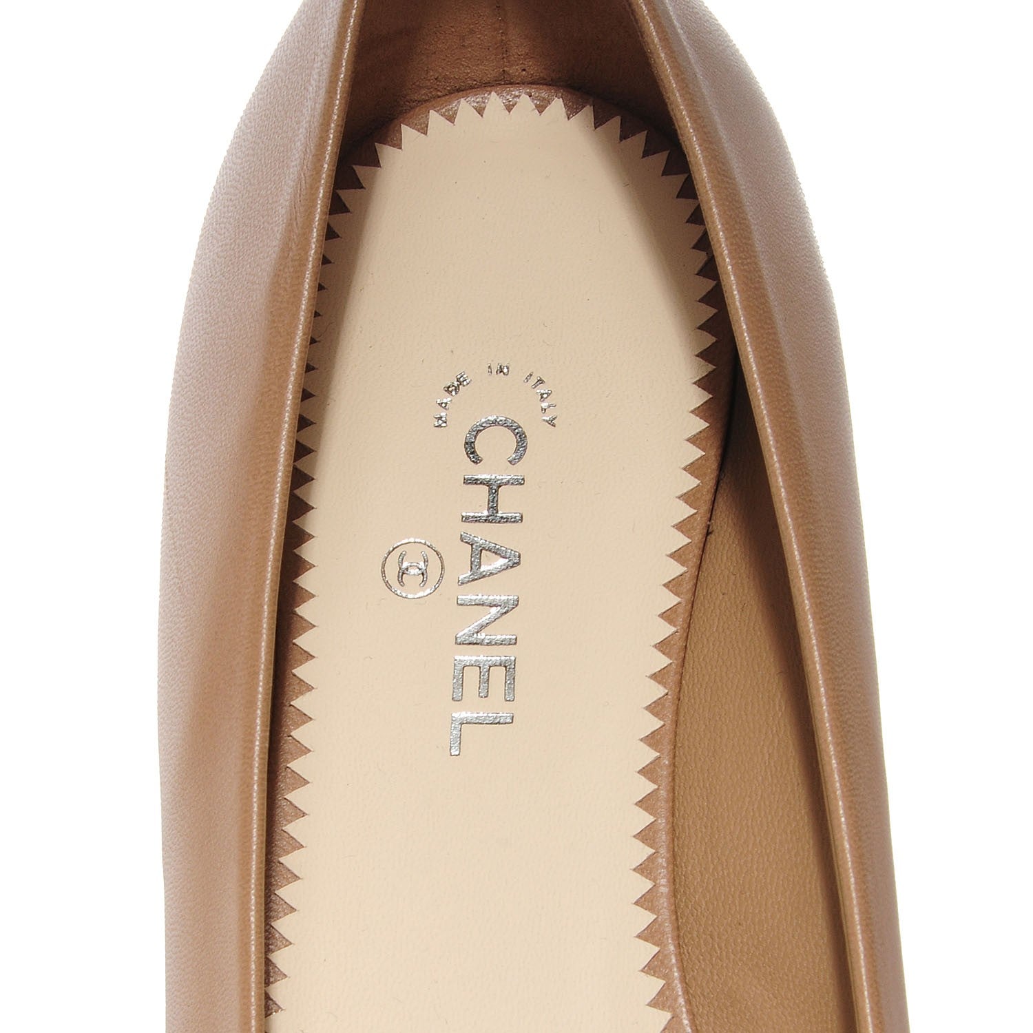 Chanel Lambskin Coco Line Pointed Toe Ballerina Flats 36.5 Dark Beige Black 7 of 8