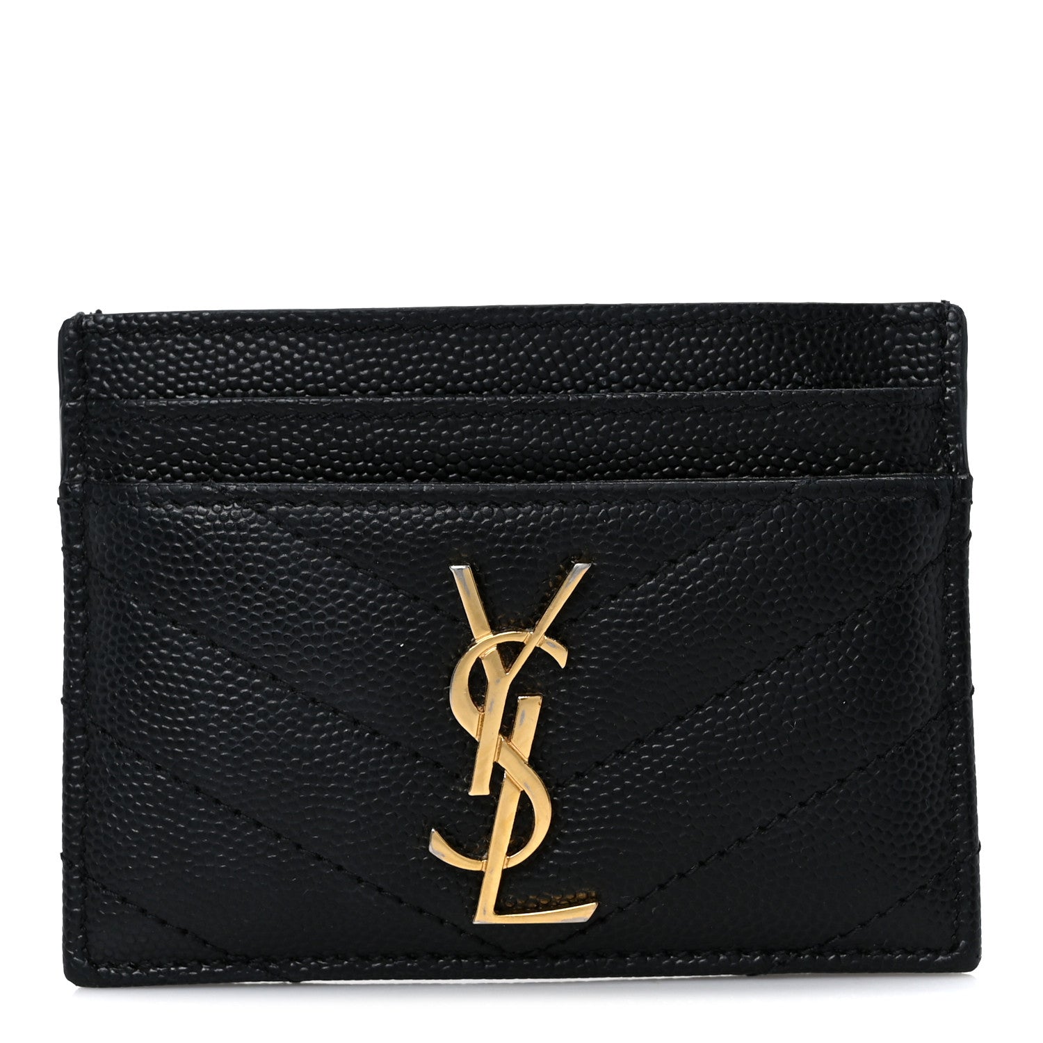 Saint Laurent Grain De Poudre Matelasse Chevron Monogram Credit Card Case Black 1 of 9
