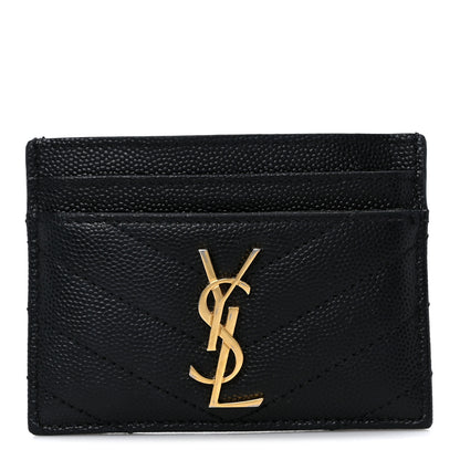 Saint Laurent Grain De Poudre Matelasse Chevron Monogram Credit Card Case Black 1 of 9