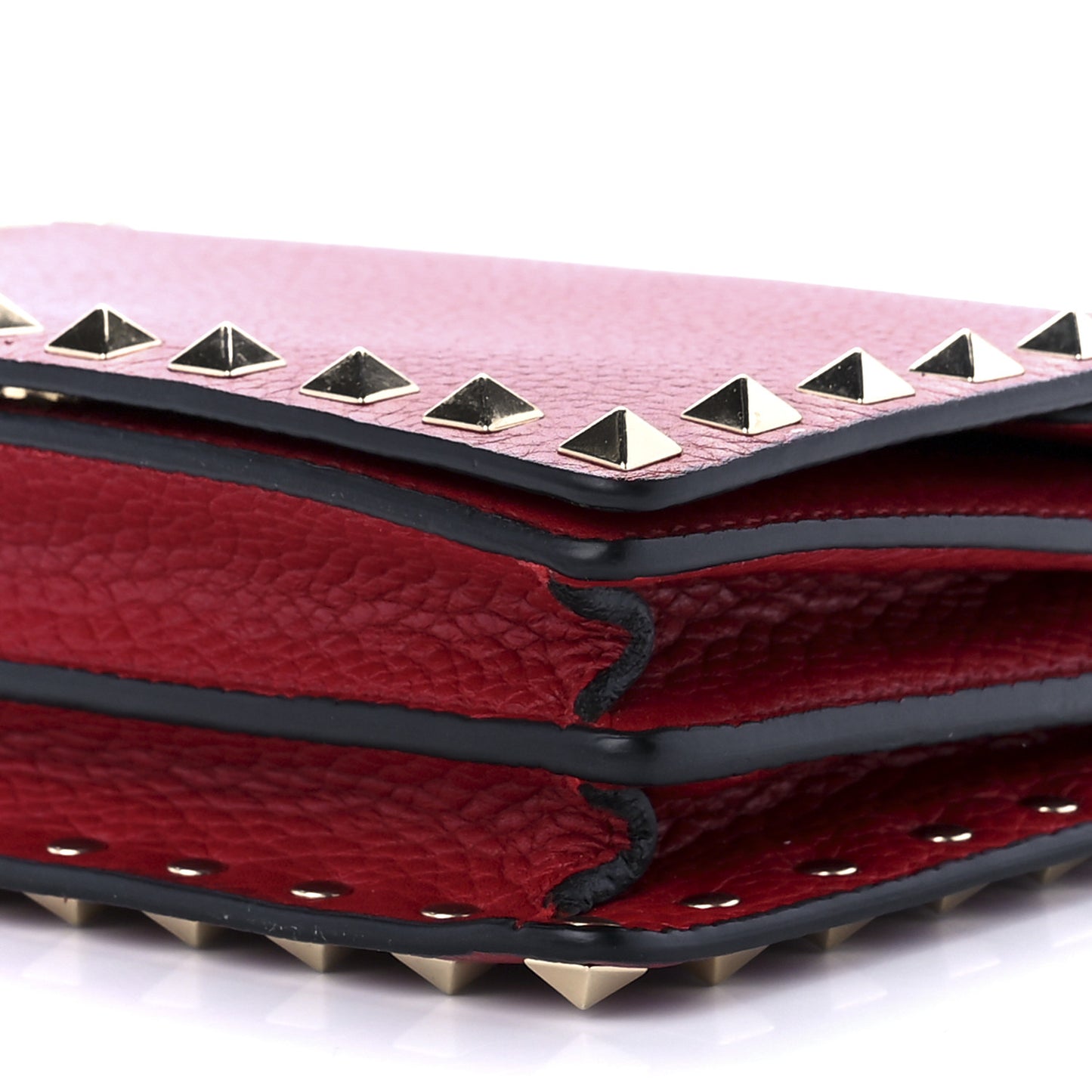 Pebbled Calfskin Rockstud Wallet on Chain Rubino