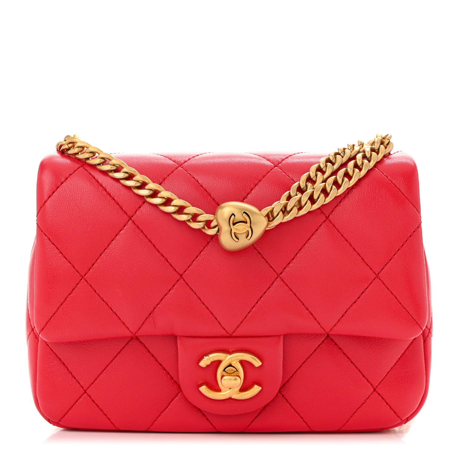 Chanel Shiny Lambskin Quilted Mini Sweetheart Flap Dark Red 1 of 10