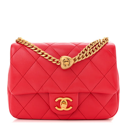 Chanel Shiny Lambskin Quilted Mini Sweetheart Flap Dark Red 1 of 10