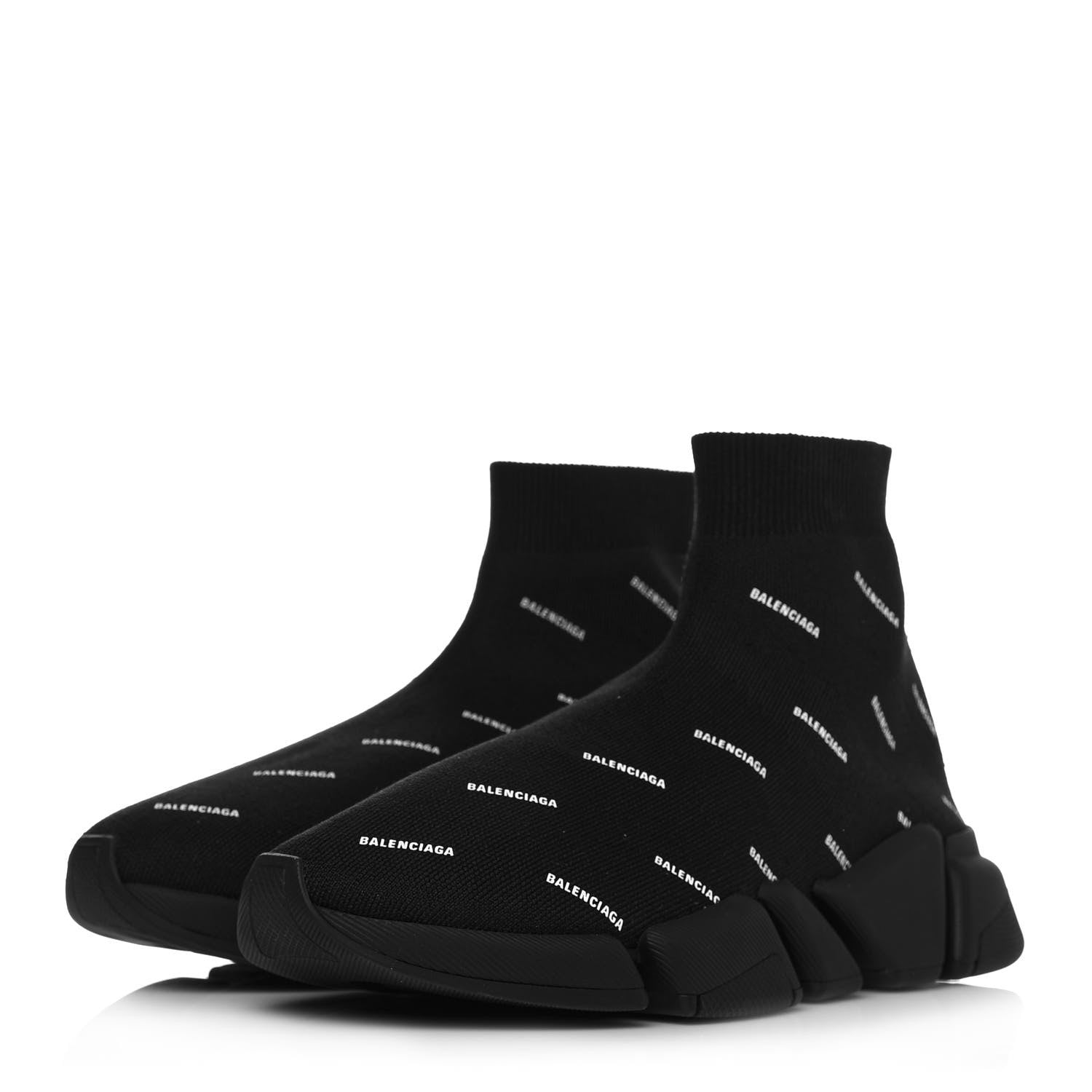 Balenciaga Technical 3D Recycled Knit Allover Logo Womens Speed 2.0 Sneakers 40 Monocolor Black White 3 of 9