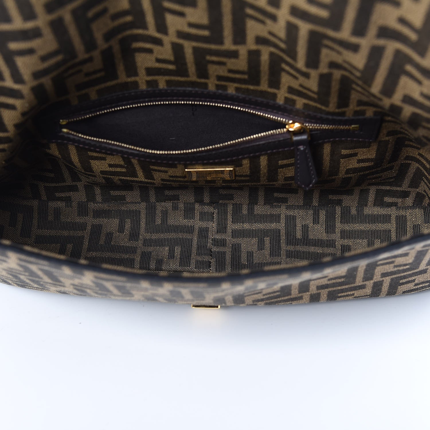 Fendi Fabric Jacquard FF 1974 Large Baguette Tobacco Moro Black 5 of 10