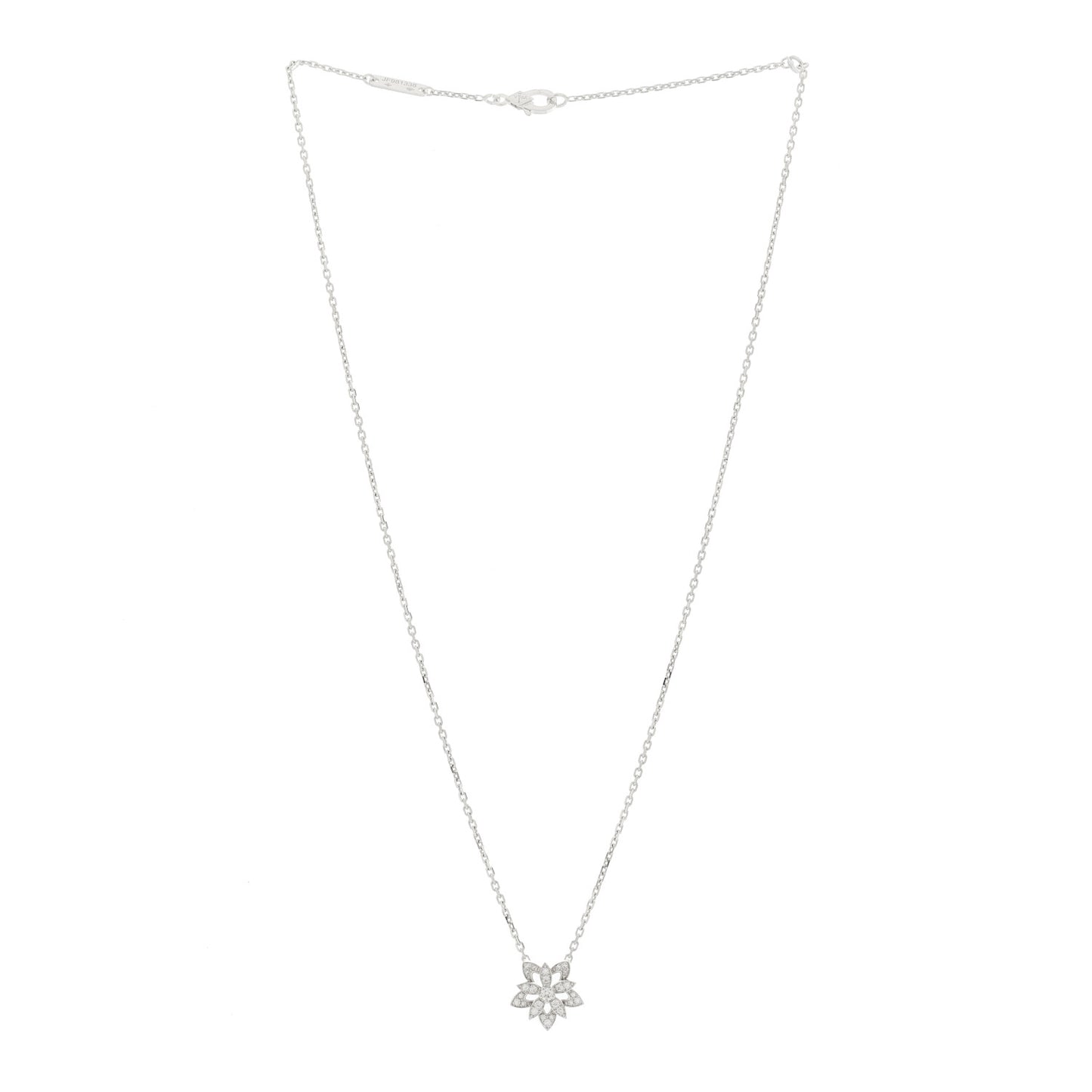 18K White Gold Diamond Mini Lotus Pendant Necklace