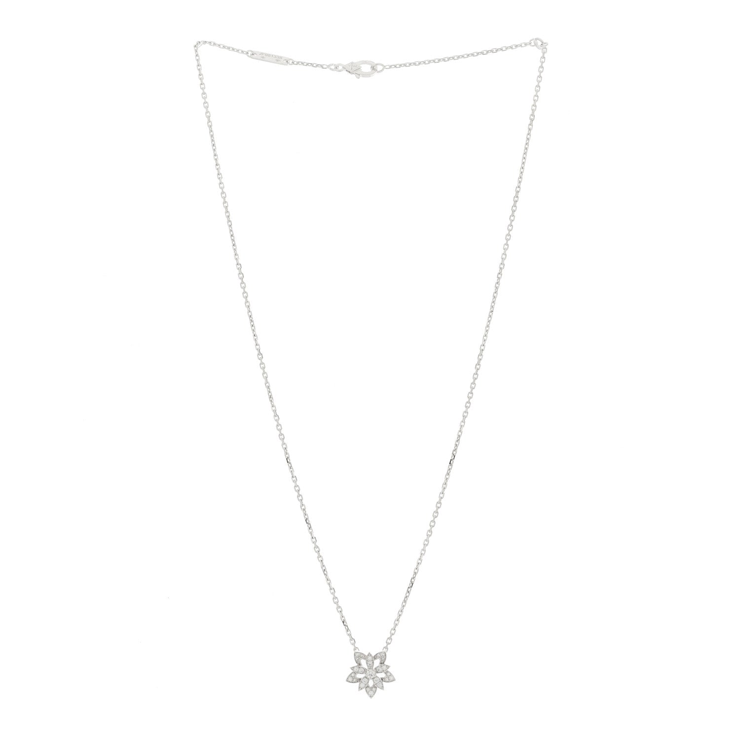 Van Cleef & Arpels 18K White Gold Diamond Mini Lotus Pendant Necklace 3 of 6